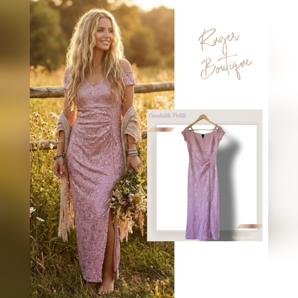 🌿Candalite Petite Women's Small Mauve Sequin Prom Party Gown Homecoming